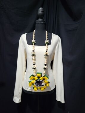 Graduation Ribbon Lei Necklace in Yellow & Green